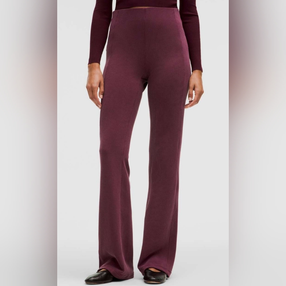 Lululemon Athletica Ribbed Soft-Streme Flares- In Garnet